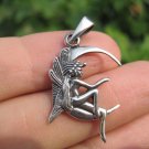 925 sterling silver fairy on moon pendant necklace A2