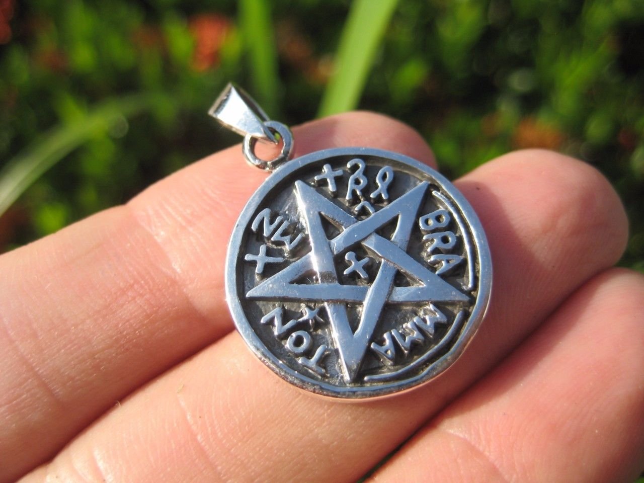 925 Sterling Silver Wicca Pentagram Pendant Necklace A42