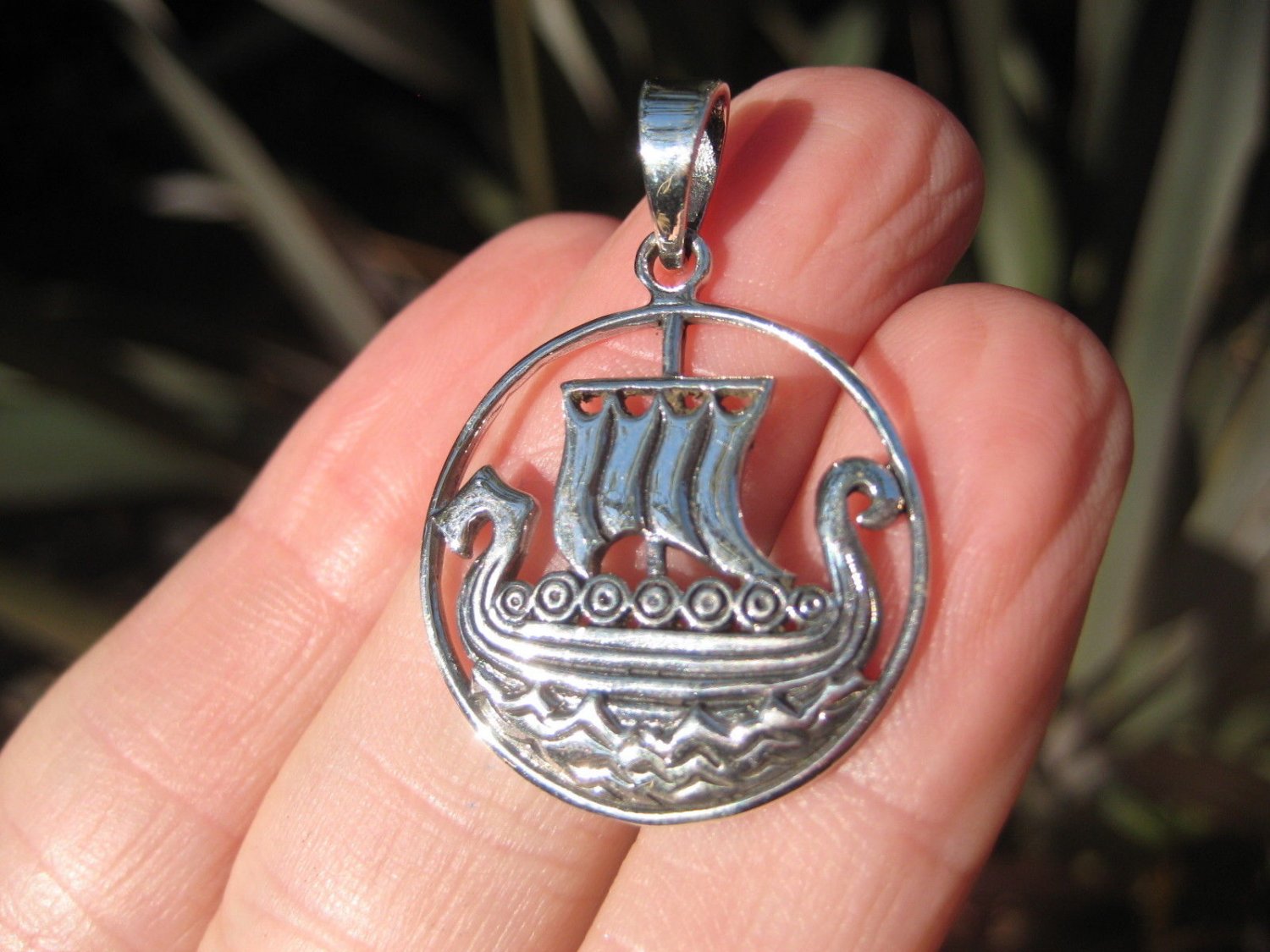 925 silver Norse viking ship boat pendant necklace Thailand jewelry art A14