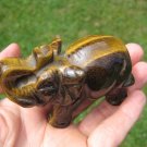 Natural Tigers Tiger Eye Elephant Carving Statue Thailand Stone Mineral Art A15