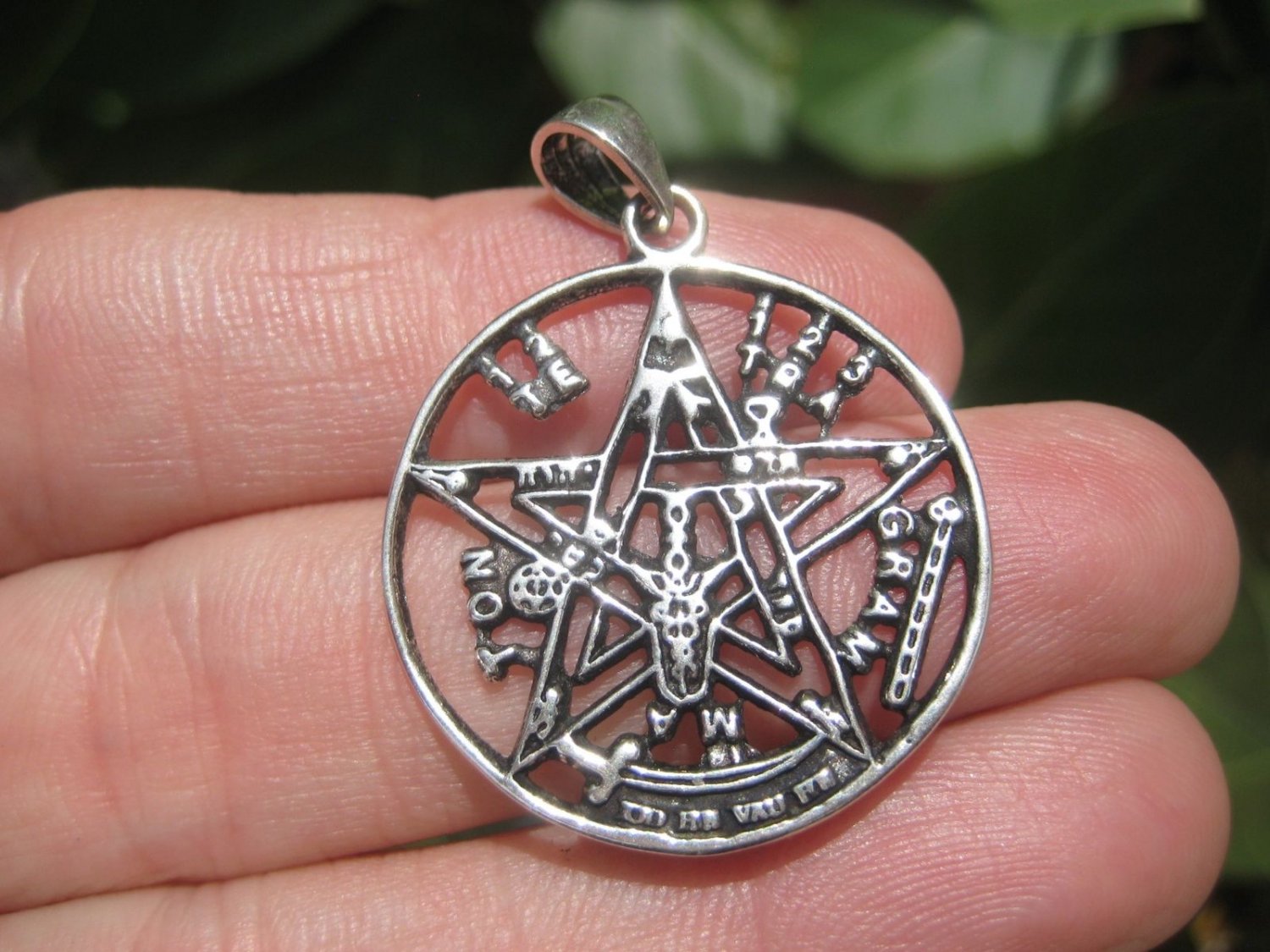 925 Silver Pentagram Pentacle Goat Head Baphomet Pendant Necklace A19