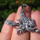 925 Silver Witch On Broomstick Gothic Magic Pendant Necklace Thailand Jewelry