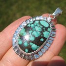 925 Silver Natural Turquoise Stone Pendant Necklace Taxco Mexico A16