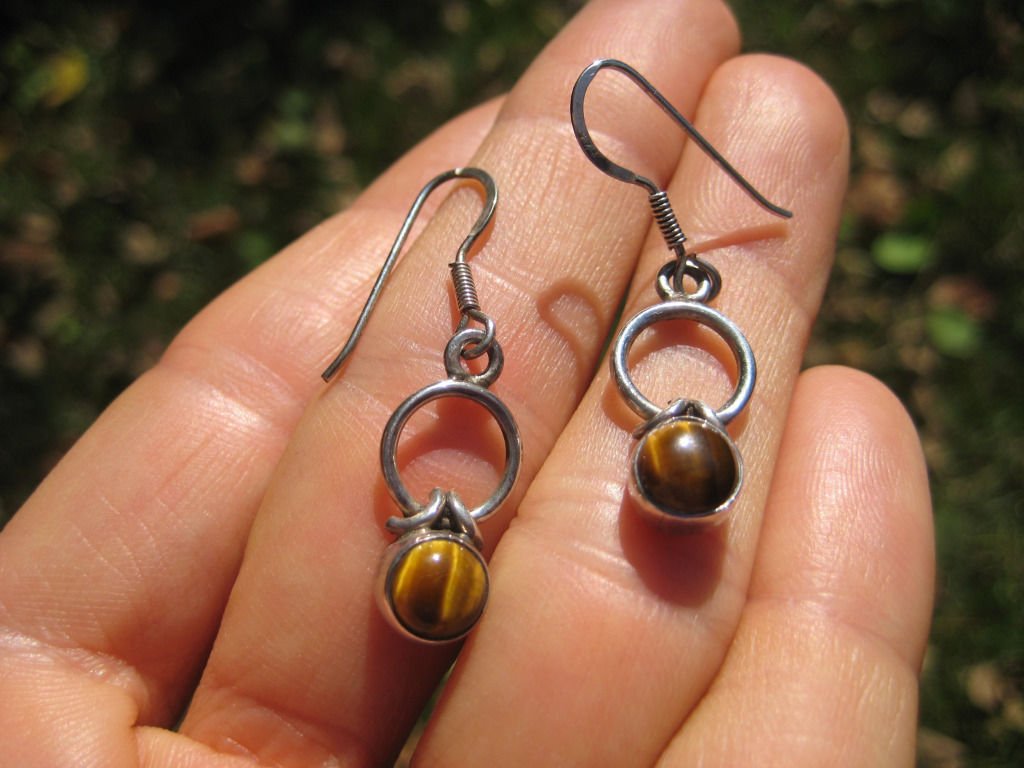 925 Silver Tiger Tigers eye earrings earring jewelry art A34