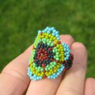 Huichol Bead Indian Ring Guadalajara Mexico jewelry art Size 8 - 10 US