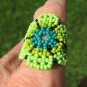Huichol Bead Indian Flower Ring Jewelry Art Hand Made Mexico  Size 8 to 10 US