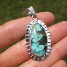 925 Silver Natural Turquoise Stone Pendant Necklace Taxco Mexico Jewelry Art A12
