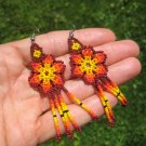 Huichol Bead Indian Flower Earrings earring jewelry Art Hand Made Mexico A7