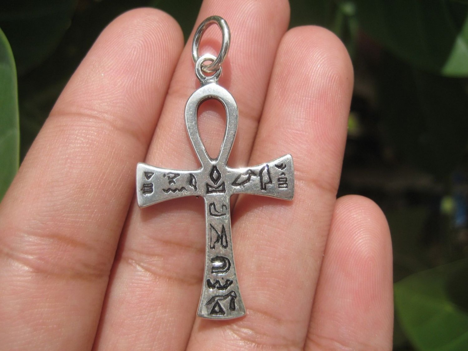 925 Silver Egyptian Ankh Cross Crux Ansata Pendant Necklace A12