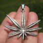 925 Silver Marijuana Hemp Leaf Pendant Necklace Taxco Mexico A38677