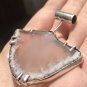 9.25 silver Agate Geode Stone Pendant Necklace Taxco Mexico A3866