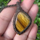 Natural Tiger Tigers Eye stone Pendant Necklace Thailand Jewelry Art EB 576