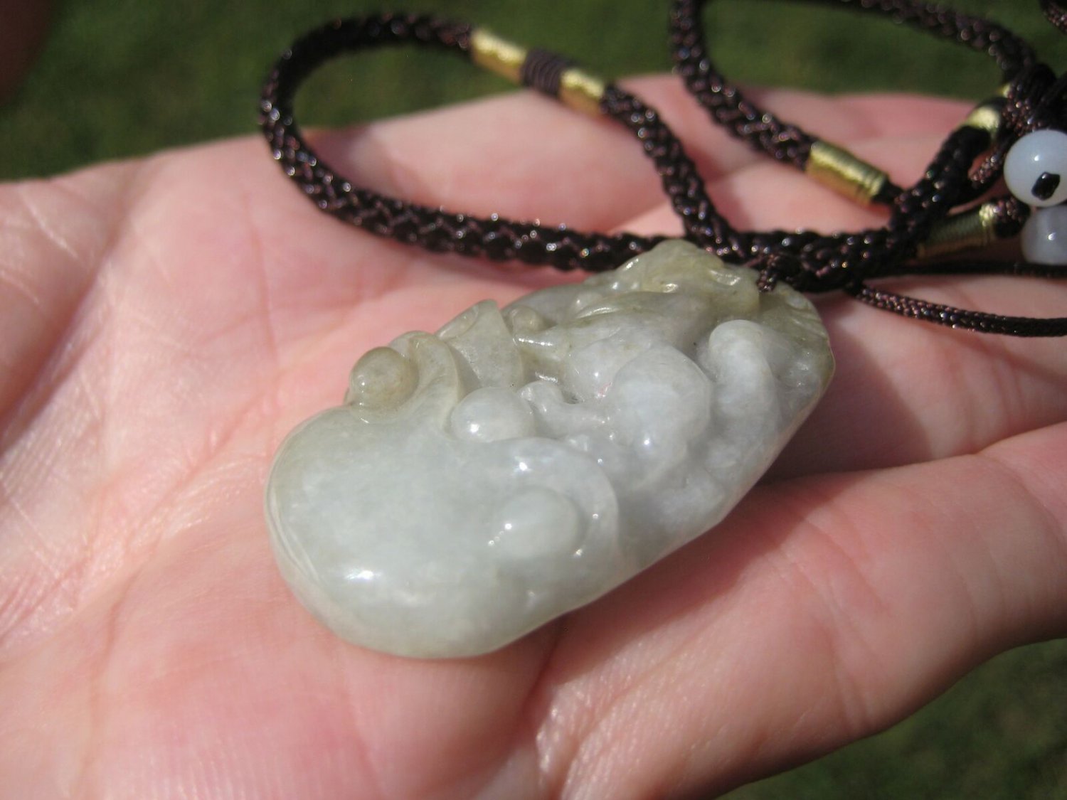 Jadeite Jade Tiger Pendant Necklace Amulet Myanmar Carving A2798