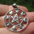 925 Sterling Silver Wicca Pentagram Star Moon Lunar Cycle A28