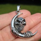 925 Silver Skull and Moon Pendant Necklace Thailand Jewelry Art A6377 925 Silver Skull and Moon Pendant Necklace Thailand Jewelry Art A6377