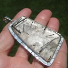 Large 925 Silver Black Rutile Quartz Pendant Necklace Taxco Mexico A2116