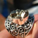 925 Silver Pyrite Mineral Ring Size 7.5 US to 8 US slighly adjustable A8621