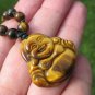 Happy Buddha Tiger Tigers Eye stone Pendant Necklace Thailand jewelry art A4298