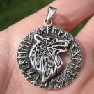 925 Silver Celtic Viking Norse Runes Wolf Pendant Necklace A3688