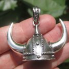 925 Silver Viking Norse Scandinavia Germanic Helmet Horn Pendant A2