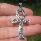925 Silver Egyptian Ankh Cross Crux Ansata Pendant Necklace A22