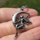 925 Silver Fairy On Moon Pendant Necklace Thailand Jewelry Art A432 925 Silver Fairy On Moon Pendant Necklace Thailand Jewelry Art A432
