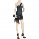 Couture Glam Green One Shoulder Mini Dress Cocktail/Club