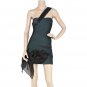 Couture Glam Green One Shoulder Mini Dress Cocktail/Club