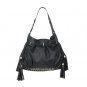 Melie Bianco Gathered Fringe Hobo bag with Tassels in Black