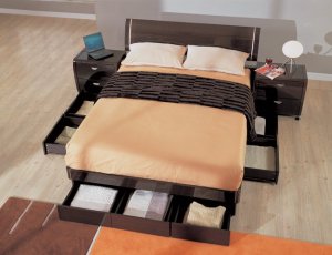 Symphony King Size Modern Platform Bed with Storage Drawers in Wenge Finish
