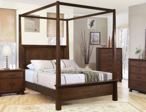 Deep Rich Brown Finished King Canopy Bed, from Garrett Collection