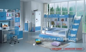 YA100 3pc Stairway Bunk Bed in White/Blue Matt Finish