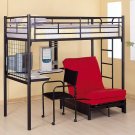 Black Finish Metal Bunk Bed with Desk Chair CD Rack
