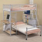 Twin Bunk Bed with Casters, Computer Station, Bookshelf, and Ladder