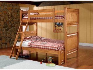 460083 Twin/Twin/Full Bunk Bed in Oak Finish