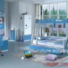 YA100 3pc Stairway Bunk Bed in White/Blue Matt Finish