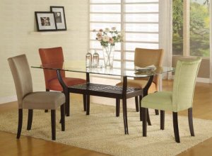 Dining Set 5 Piece with Rectangular Glass Table Top in Cappuccino Finish and Microfiber Chairs