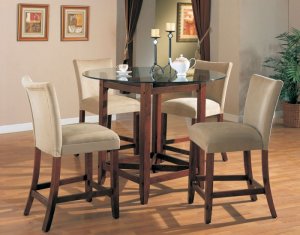 Dining Set Round Glass Counter Height With Taupe Stools 100356