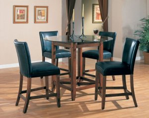 Dining Set Round Glass Counter Height  With Black Stools 100356