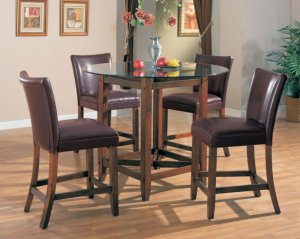 Dining Set Round Glass Counter Height With Brown Stools 100356