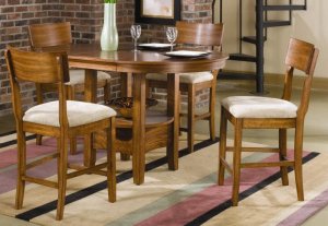 Dining Set Counter Height 5 Piece Round Table with Extention in Oak Finish 101008
