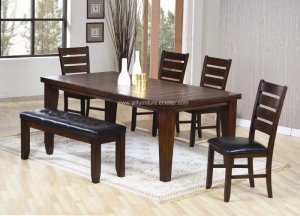 Dining Set Jenny 6 Pc Table Ladder Back Chairs And Bench in Oak Finish