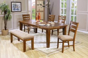 Dining Set Gertie 6 Pc Table Ladder Back Chairs And Bench in Oak Finish
