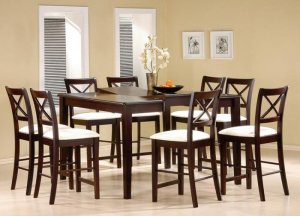 Dining Set 7-Pc Cross Back Cappuccino Finish Counter Height