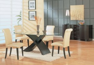 Dining Room Set G018 5pc with Oval Table and Beige Chairs