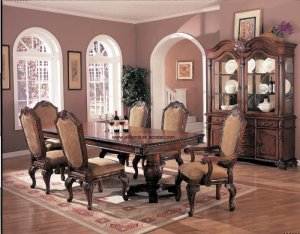 Dining room set 5 pc double pedestal antique brown finish wood Saint Charles 100131
