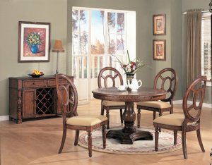 Dining Room Set Distressed Brown Wood Slate Inserts (100061)
