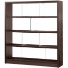Bookcase Chocolate Stained Wood 'Madera Cubo' with Wood Sides and Shelves and Tempered Glass
