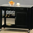 Kitchen Island W/Granite Top In Black Finish