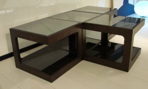 Coffee Table BNT Mozart Grey Oak - Black Glass
